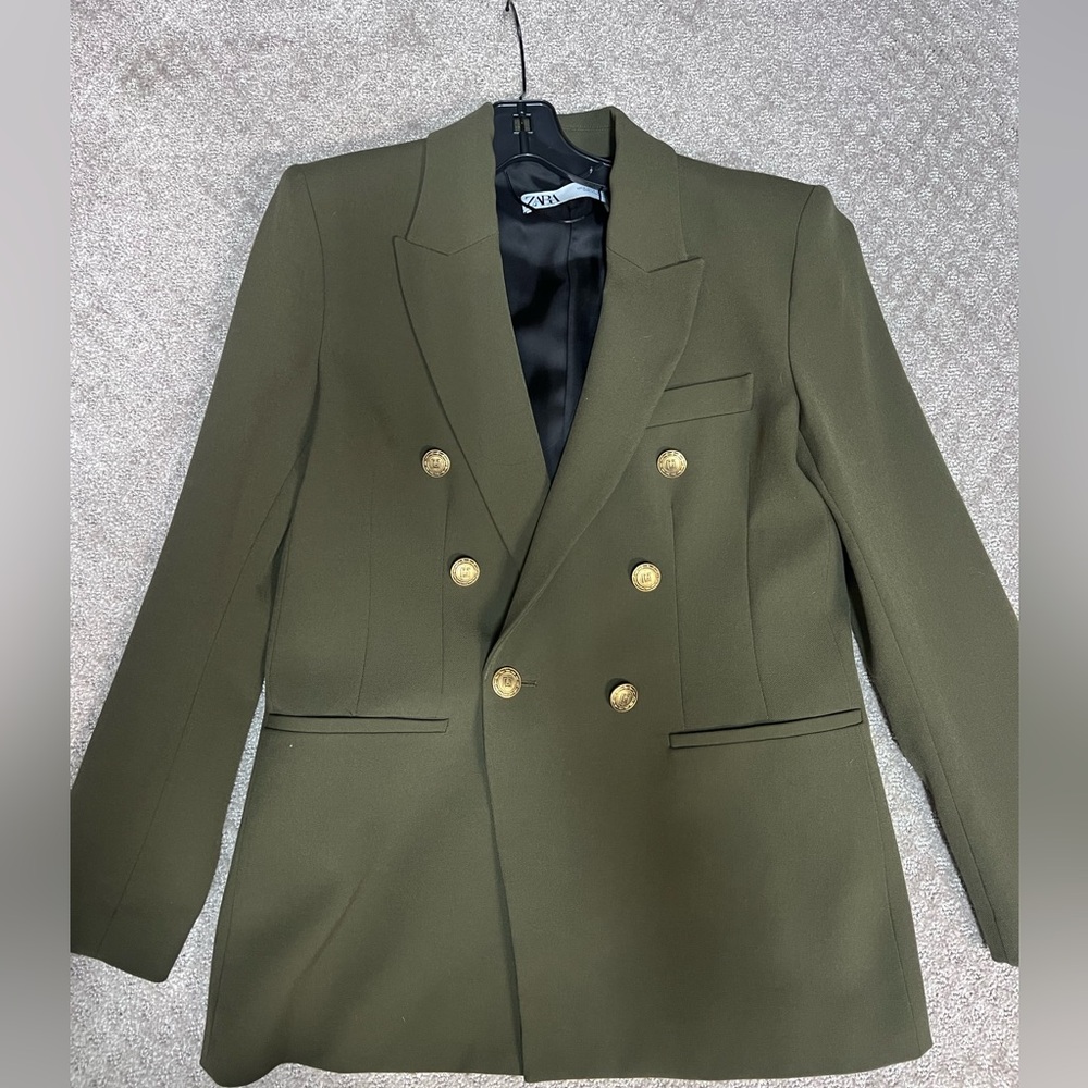 Zara Olive Green Blazer with Gold Buttons